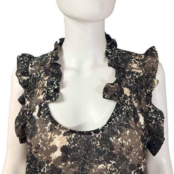 Converse One Star Blouse Womens L Black Beige Floral Ruffle Sleeveless - Picture 3 of 6